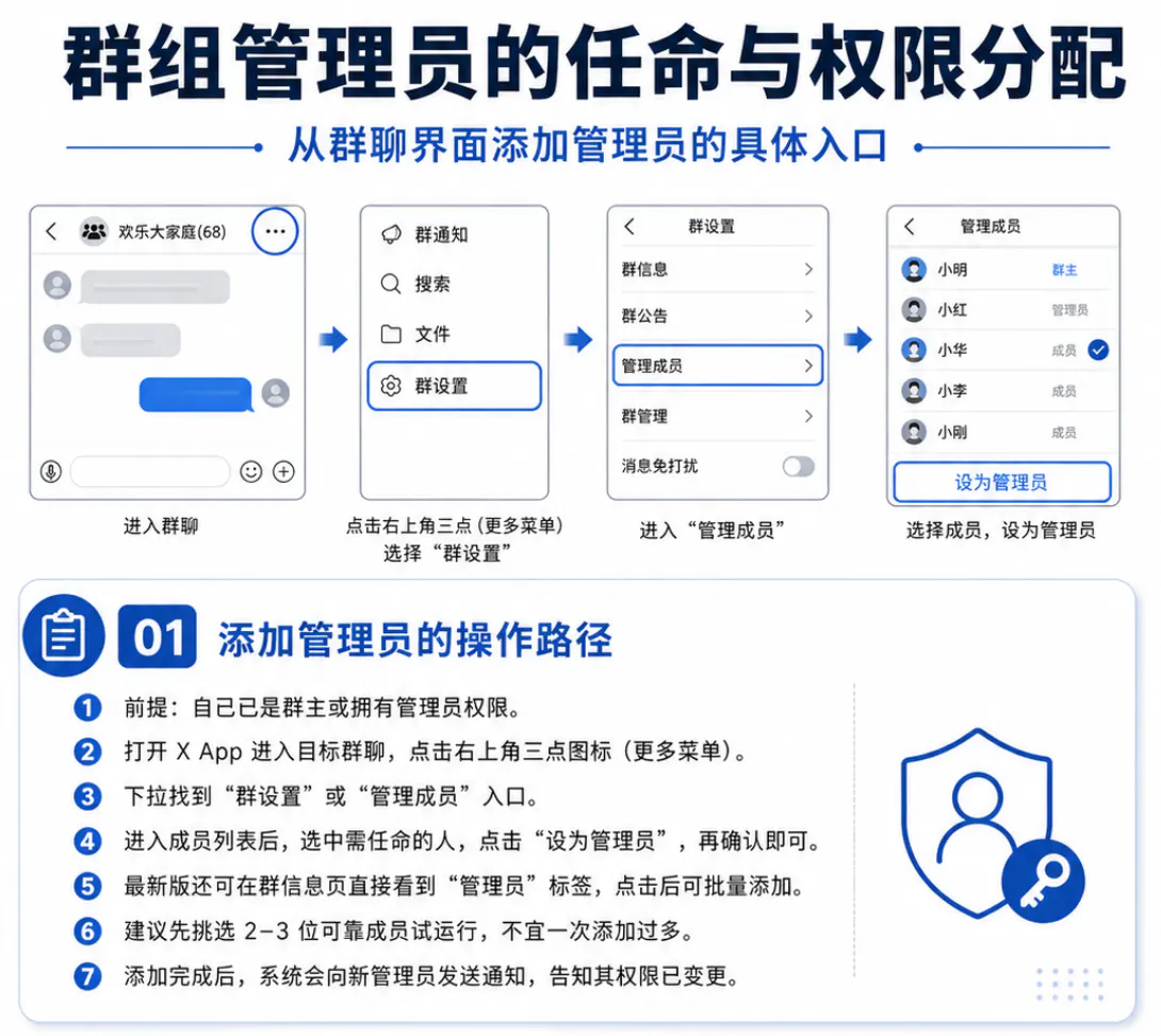群组管理员的任命与权限分配